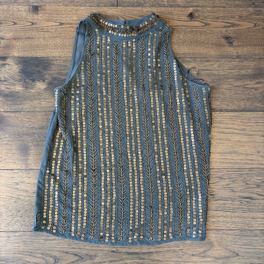 Beaded Sleeveless Top in Blue and Gold